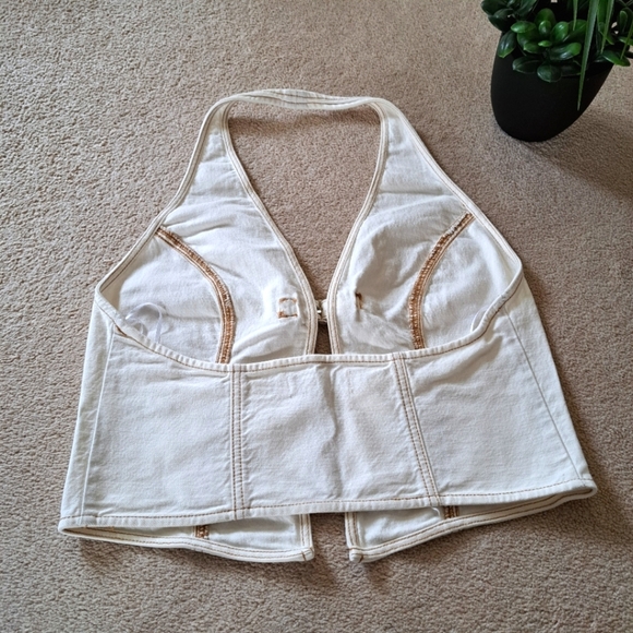 Garage Denim Halter Top Size Large Beige Buckle Front Denim Shirt NWT - Picture 10 of 16